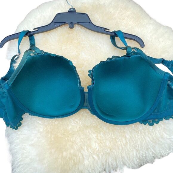 Savage X Fenty size 40 DDD Not Sorry Lightly Lined Lace Balconette Bra in Green - Picture 4 of 12